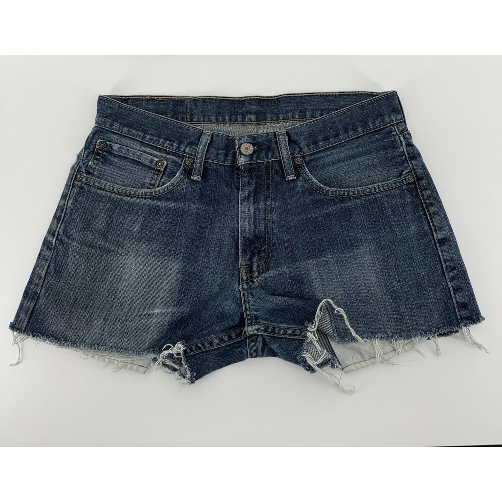 Levi's 514 Women's High Rise Cut Off Blue Denim Shorts Distressed Size 31W